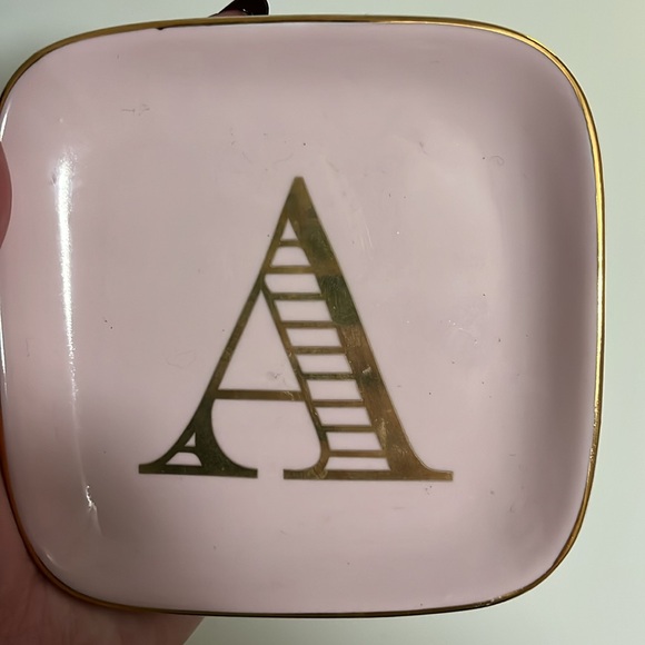 PINK AND GOLD LETTER A CERAMIC JEWELRY TRINKET DISH - Picture 6 of 6